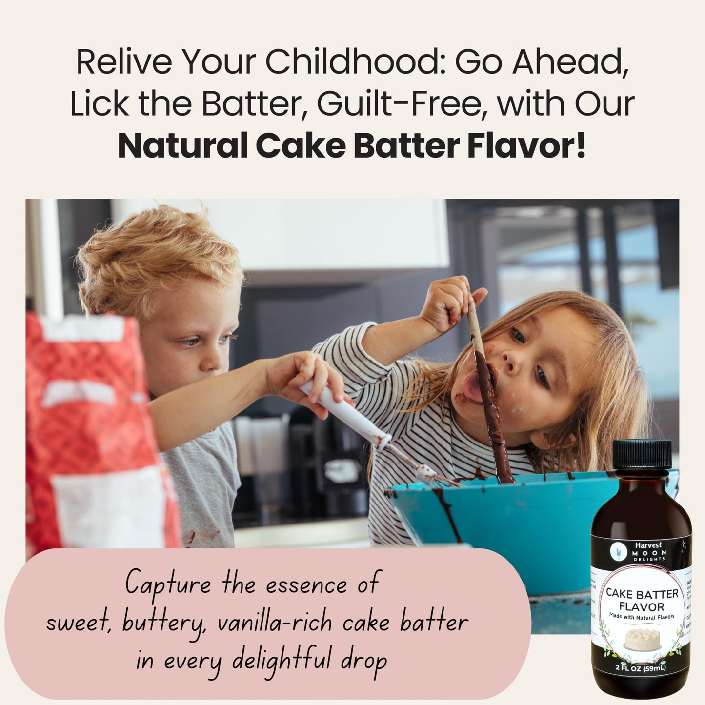 Natural Cake Batter Extract - 2 Oz - Water-Soluble - By Harvest Moon Delights - Cake Batter Extract For Baking, Ice Cream, Drink