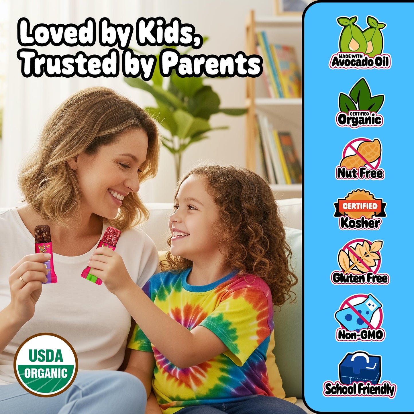 Snakkidz Organic Chewy Granola Bar, Allergen Free, Made with Avocado Oil, Low Sugar (45 Bars, Variety)