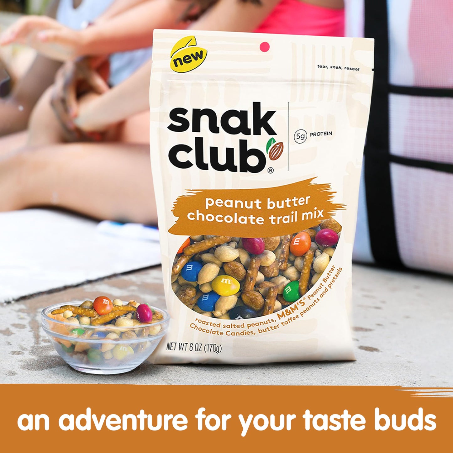 Snak Club Peanut Butter Chocolate Trail Mix With Peanuts, Peanut Butter M&Ms, Toffee Peanuts, And Pretzels, 6 Oz Per Bag, 6 Rese