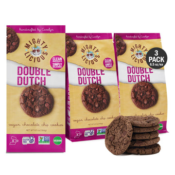 Mightylicious Vegan Double Dutch Chocolate Chip Cookies – Gluten-Free, Allergen Friendly – 6.5 Oz (3 Pack) – Brown