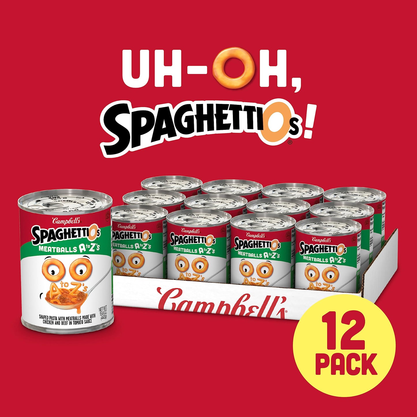 Spaghettios A To Z'S Canned Pasta With Meatballs, 15.6 Oz Can (Pack Of 12)