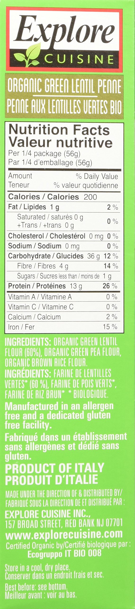 Explore Cuisine Green Lentil Penne, 8 Ounce