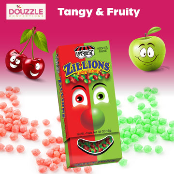 Douzzle Zillions Tangy Candy, Sour Cherry & Sour Apple (10 Count, Pack Of 1) Individually Wrapped Candies, Birthday Party Favors