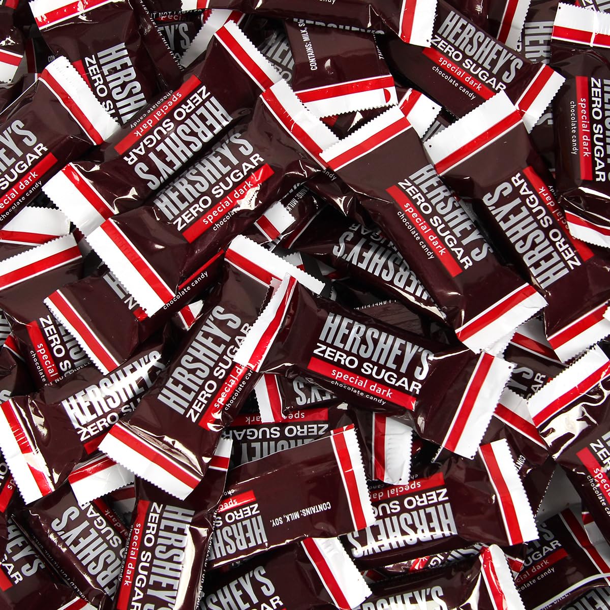 hersheyZero sugar - 2 pounds - Special Dark Chocolate Candy Bulk Pack Individually Wrapped Hershy Sugar Free Chocolate Candy Bar Snack Size for Office Cravings.