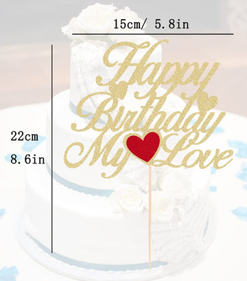 Ahaoray Happy Birthday My Love Cake Topper - Gold Glitter My Love Birthday Party Cake Decoration Supply - Lover Birthday Cake To