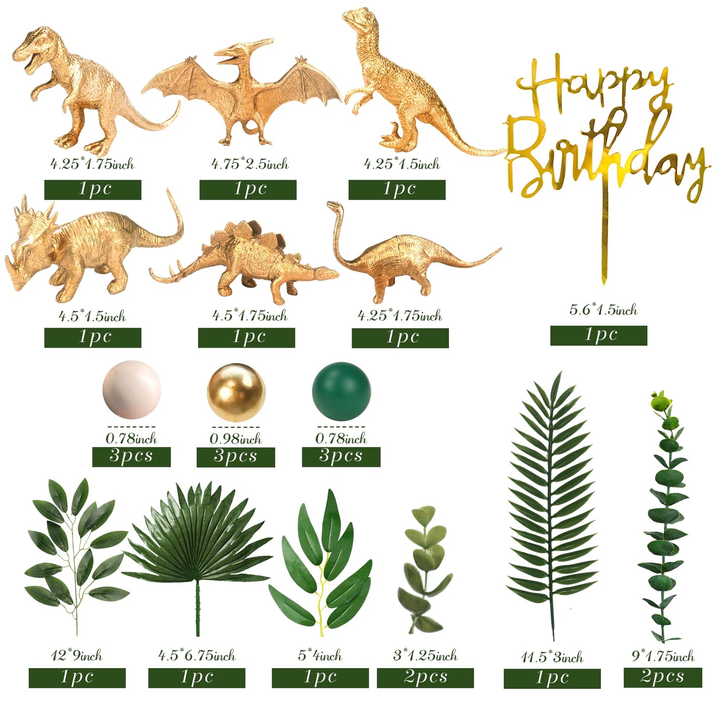 DRWATE 21 PCS Gold Dinosaur Cake Toppers, Plastic & Foam Figures for Birthday, Baby Shower, Dinosaur Theme Party