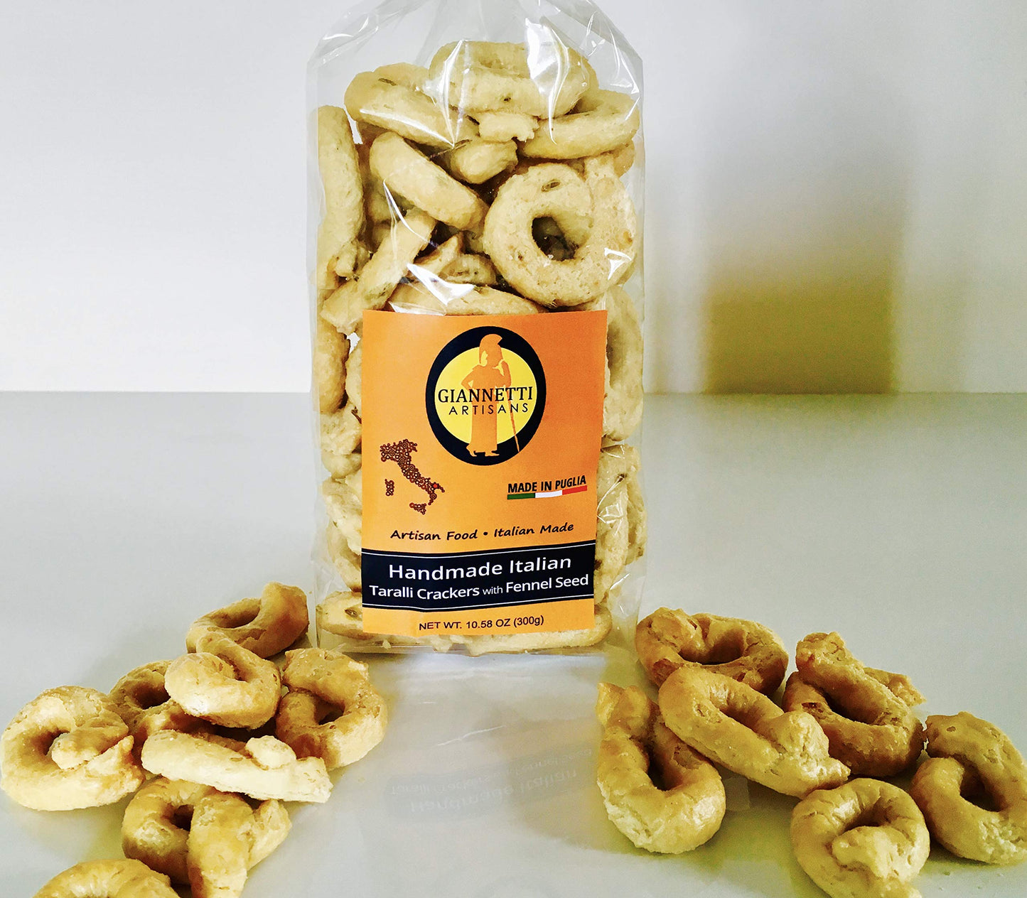 Giannetti Artisans Handmade Taralli Crackers with Fennel Seeds, 10.58 oz, Imported from Puglia