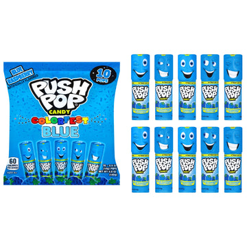 Push Pop Halloween Candy - Individually Wrapped Bulk Blue Lollipops - 10 Ct Hard Candy In Blue Raspberry Flavor, Fun Candy For K