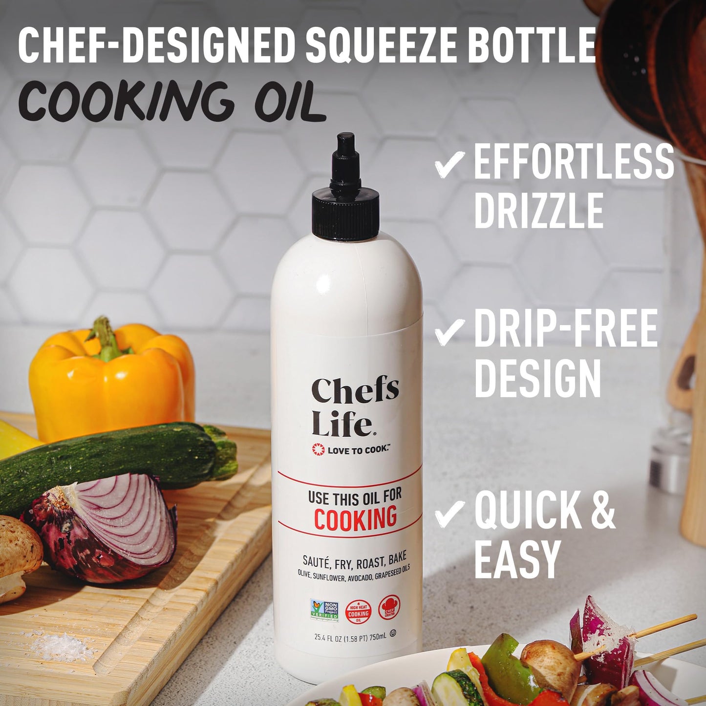 Chefs Life Cooking Oil - Gourmet Blend of Olive, Avocado, Sunflower & G seed Oils, Non-GMO, 16.9 Fl Oz (Pack of 3)