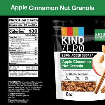 KIND Zero Added Sugar Granola, Apple Cinnamon Nut, Gluten Free, 8oz - Healthy Snack, 5g Protein, Good Source of Fiber