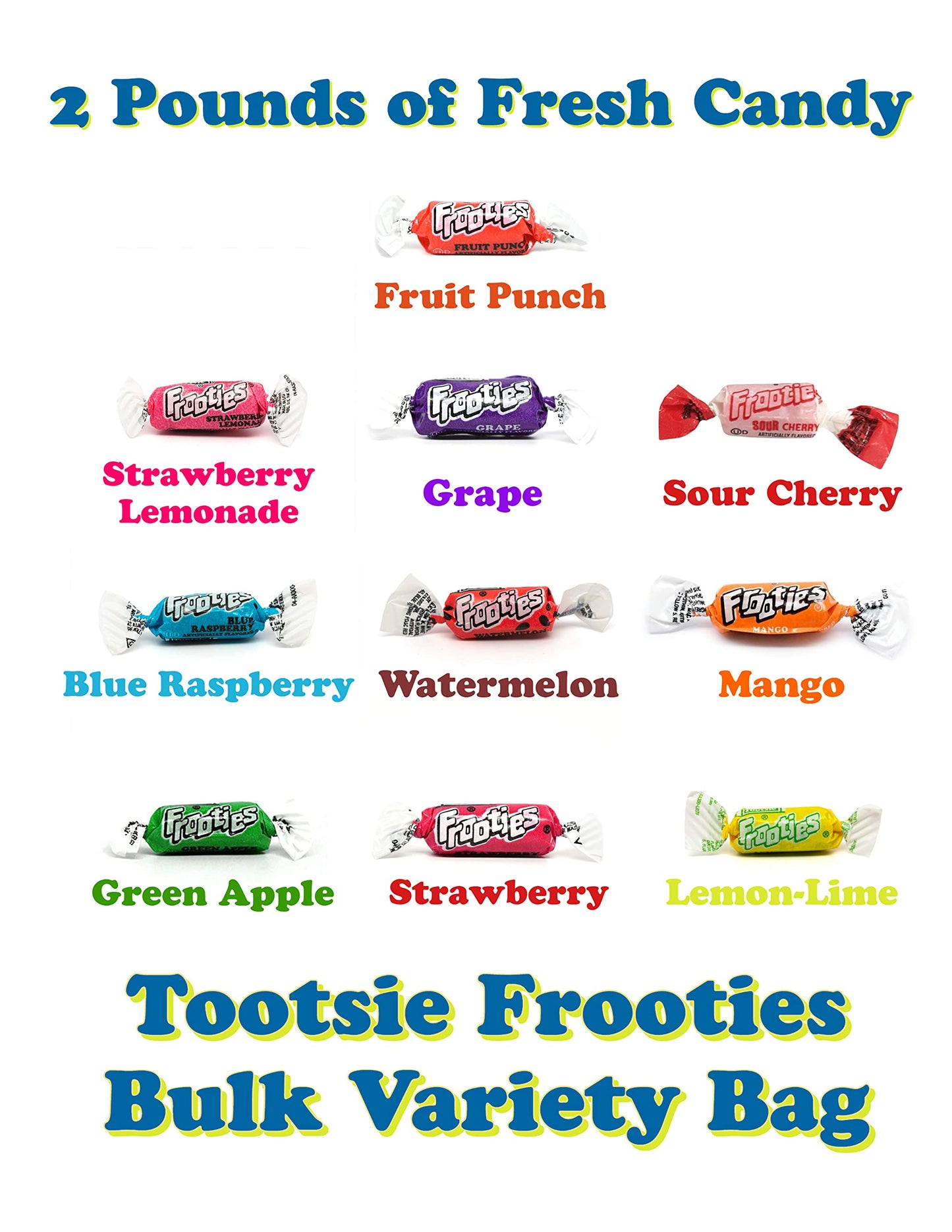 Tootsie Frooties - Tootsie Rolls 10 Flavors - 2 Lb Bulk Candy - Assorted Flavor - Fruit Chews - Gluten Free - Ultimate Variety -