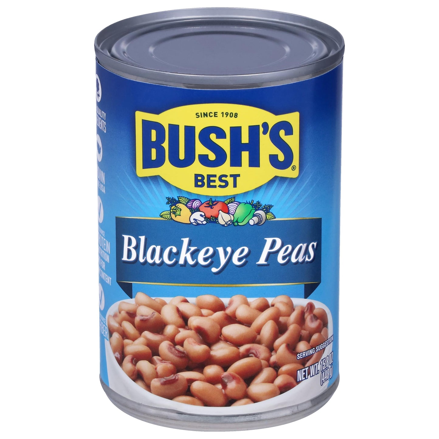 BUSH S BEST 15.8 oz Canned Blackeye Peas, Source of Plant Based Protein and Fiber, Low Fat, Gluten Free, (Pack of 12)