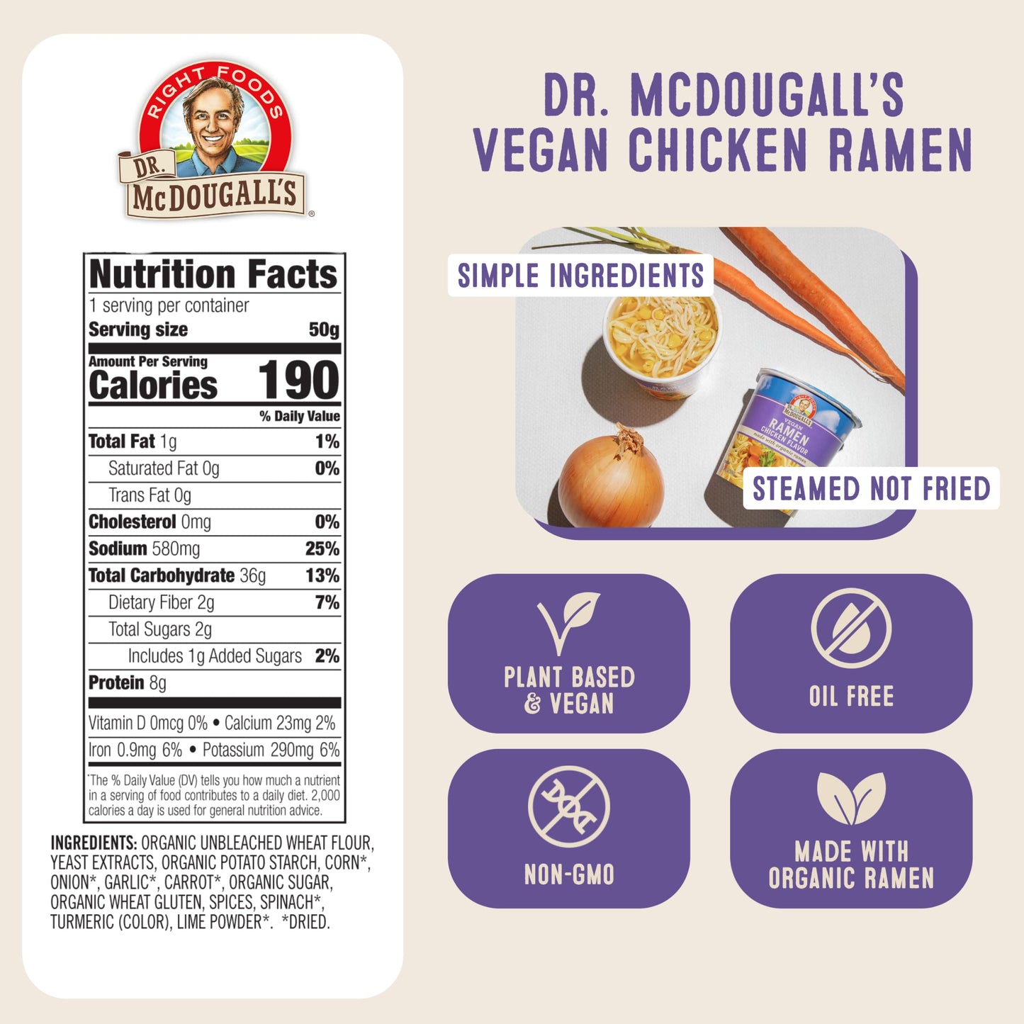 Dr. McDougalls Vegan Ramen Chicken Soup - Chicken Noodle Soup - Ramen Noodles - Instant Ramen Noodle Cups - Oil-Free Non-GMO Ra