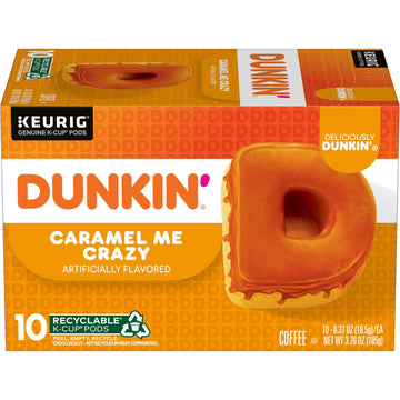Dunkin' Caramel Me Crazy Flavored Coffee, 10 Keurig K-Cup Pods (Packing May Vary)