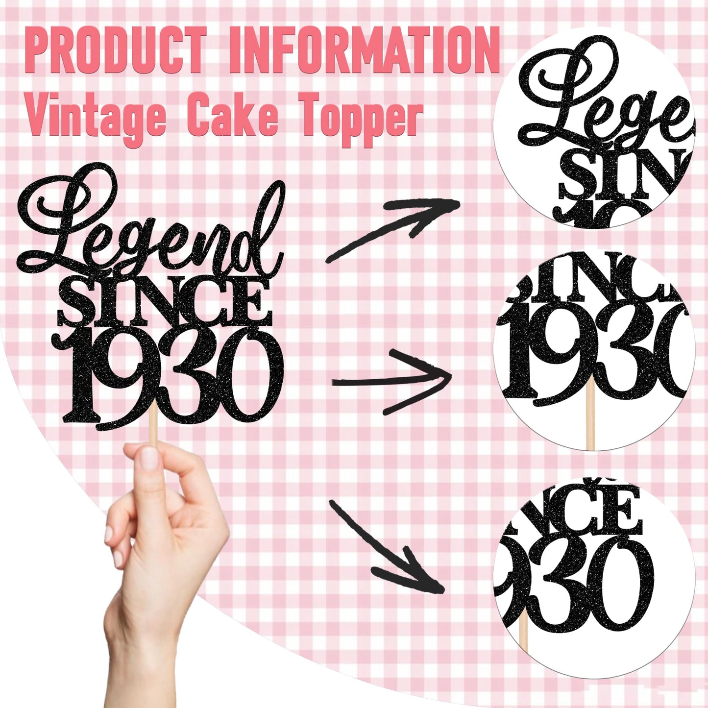 Rssta i Cake Topper, Glitter 95th Birthday Decoration, Black, Cheers to 95 Years, Perfect for Wedding Anniversary Party