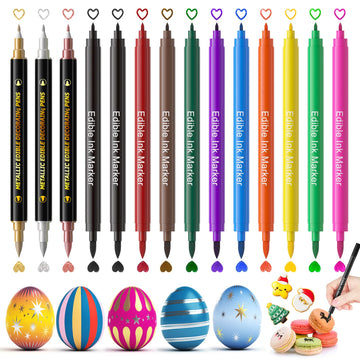 Jewem Edible Markers For Cookie Decorating,14 Pcs Food Coloring Pens, Double Side Food Grade Pens With Fine & Thick Tip For Decorating Fondant, Cakes, Cookies, Easter Eggs, Frosting, Macaron
