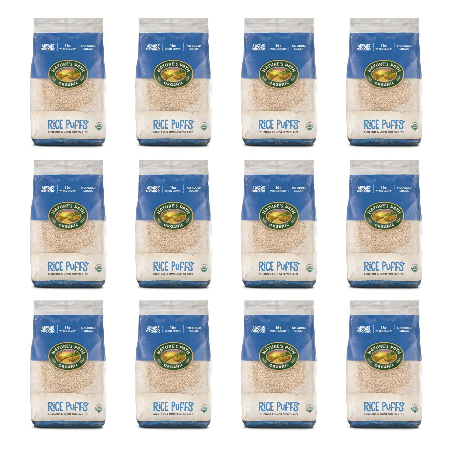 Nature'S Path Organic Rice Puffs Cereal, Earth Friendly Package, Non-Gmo, 16G Whole Grains, No Added Sugar, 6 Oz, Pack Of 12