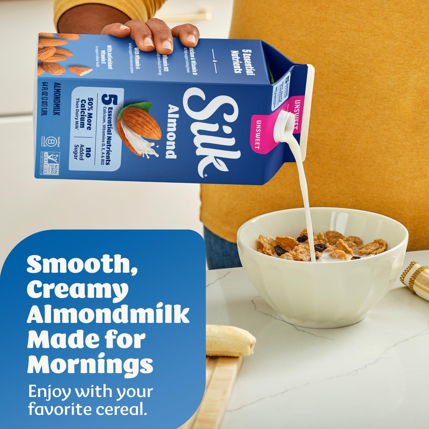 Silk Almond Milk, Unsweet Vanilla, Dairy Free, Gluten Free, Seriously Creamy Vegan Milk with 50% More Calcium than Dairy Milk, 6