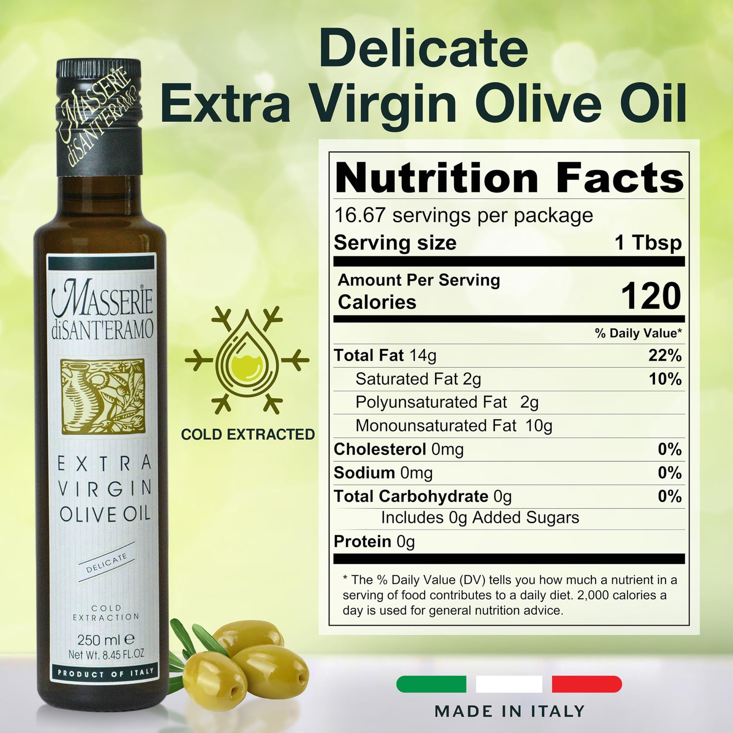 Delicate Italian Extra Virgin Olive Oil Cold Pressed - Light Olive Oil For Cooking And Frying, Imported From Italy - Masserie Di