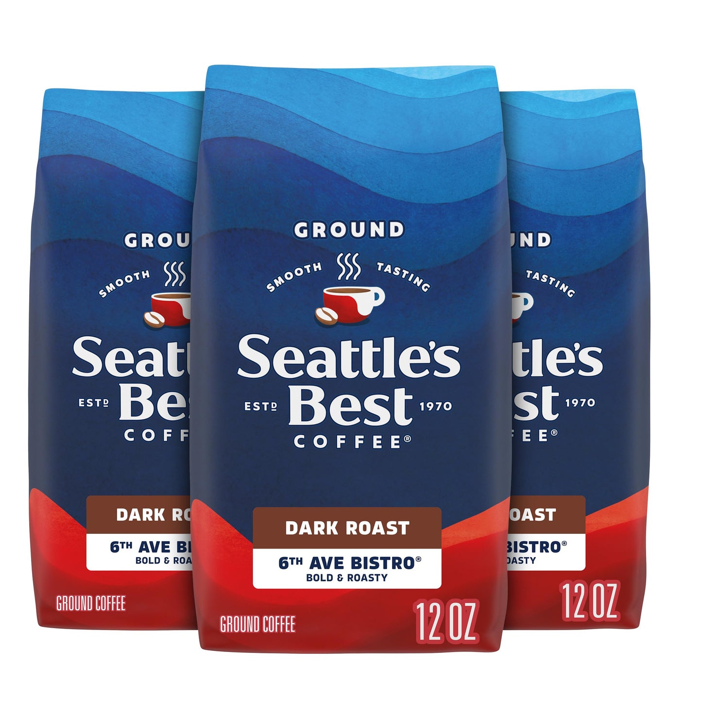 Seattles Best Coffee, Dark Roast Ground Coffee, 6th Ave Bistro, 100% Arabica, 3 Bags (12 oz Each)