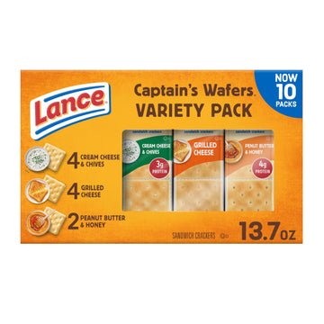 Lance Sandwich Crackers, Captains Wafers, Variety Pack, 10 Individual Packs, 6 Sandwiches Each