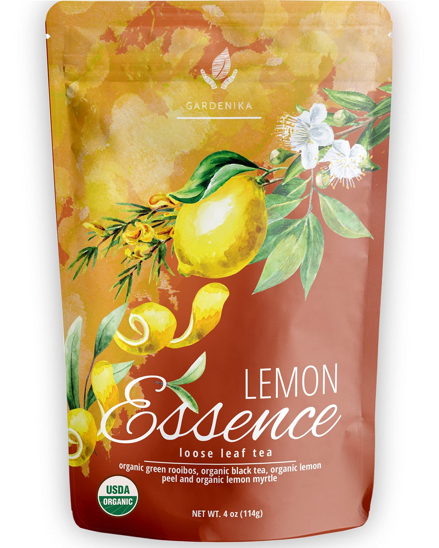 Gardenika Organic Black Loose Leaf Tea With Lemon Essence And Green Rooibos - Natural, Zesty, Citrus-Based Indian Herbs - Kosher