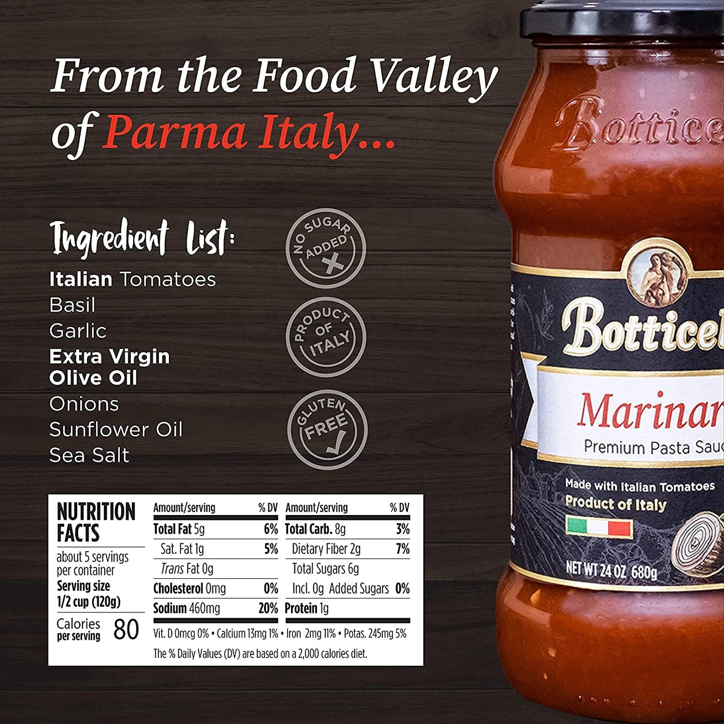 Marinara Premium Italian Pasta Sauce By Botticelli, 24Oz Jars (Pack Of 4) - Product Of Italy - Whole30 Approved - Gluten-Free -