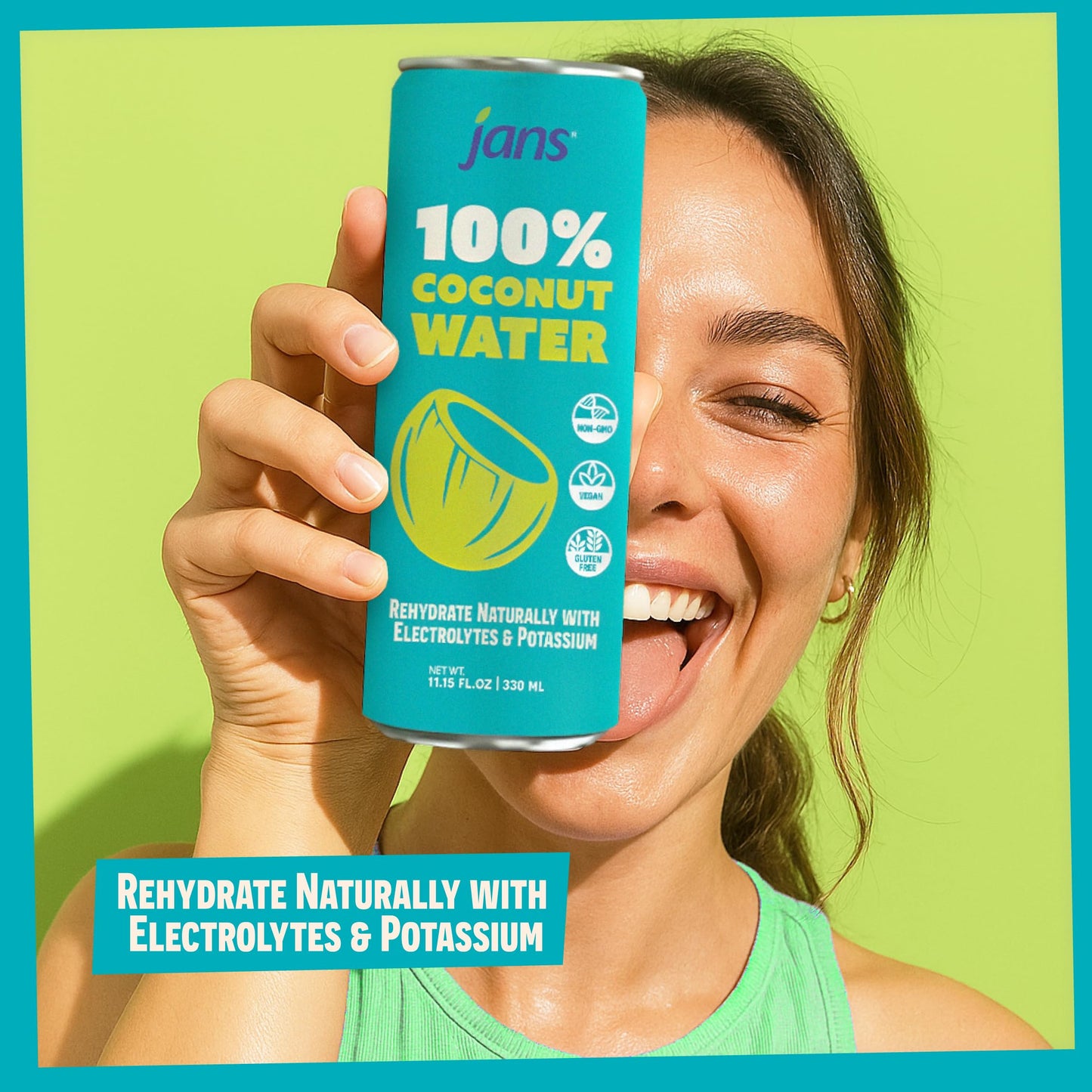 Jans 100% Coconut Water No Added Sugar 11.15oz (Pack of 12) Pure Coconut Refreshment, Vegan, Gluten-Free, Hydration with Electro