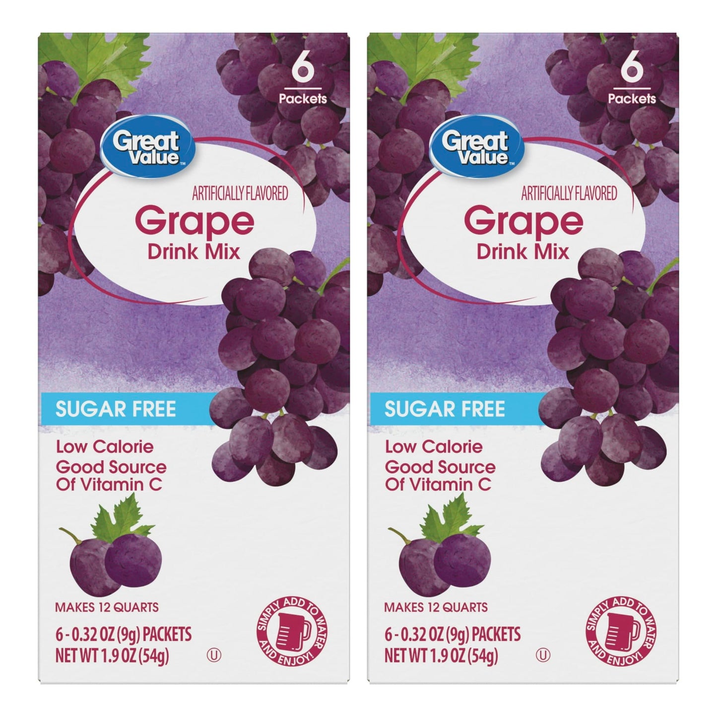 Generic Drink Mix Bundle - 2 Pitcher Size Boxes with 6 Packets Each - Low Calorie Grape Flavor