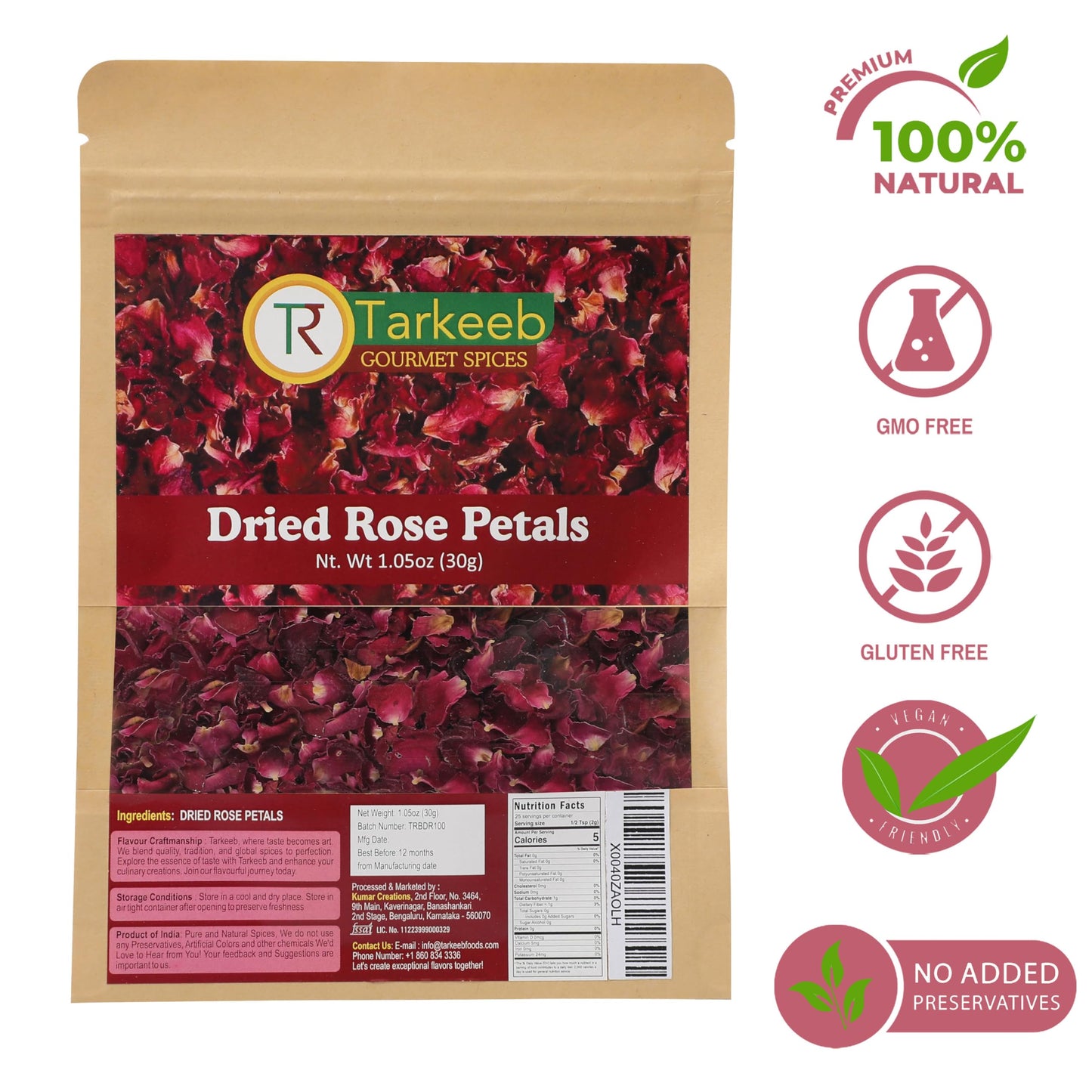 Tarkeeb Dried Rose Petals ~ All Natural | Edible Rose Petals | Dried Flower Petals For Herbal Tea, Decoration, Rose Sprinkles, T