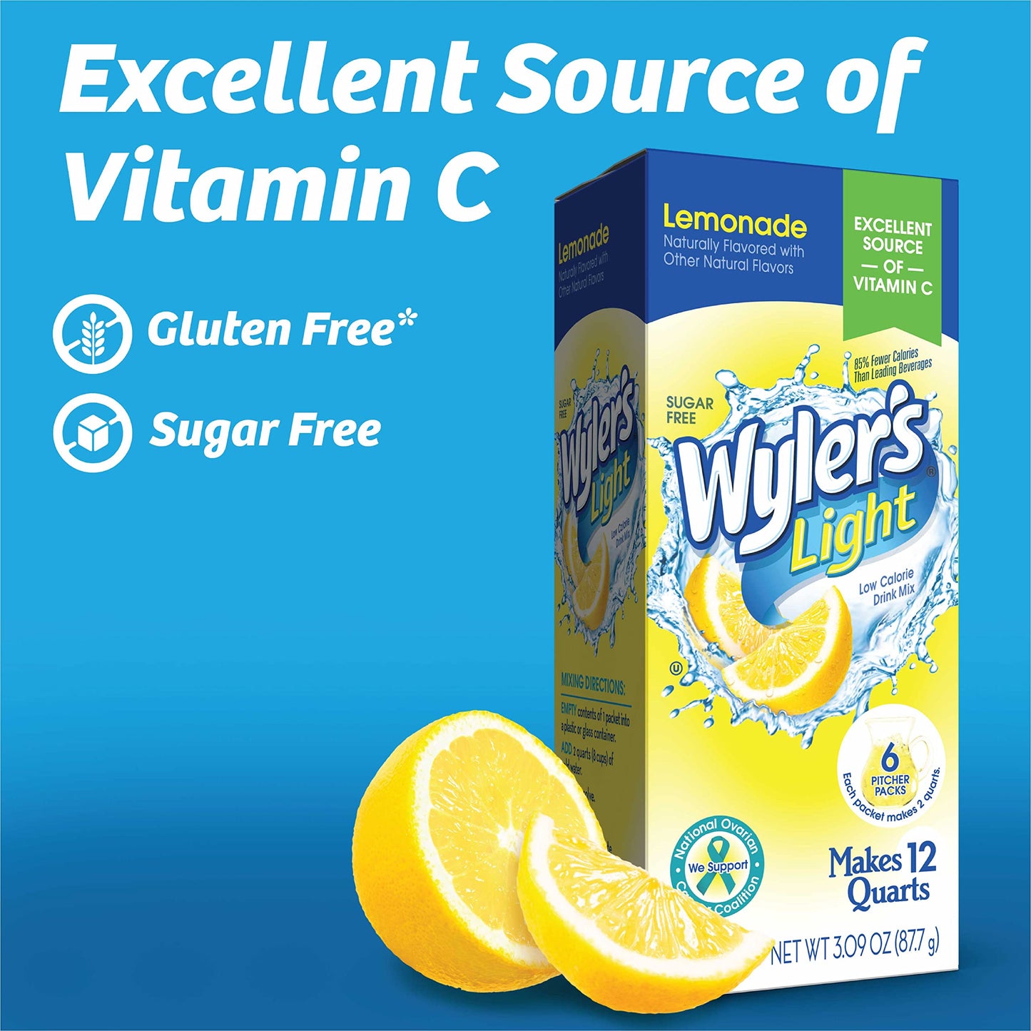 Wyler s Light Pitcher Packs, Water Drink Mix, Lemonade, 6 Boxes (36 Pitcher Packets)