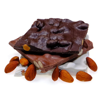 CandyKorner Multipack (Milk, Dark, White) Almond Bark - 1 Pound - Gourmet Handmade Chocolate with Roasted Almonds - 16 Ounces by