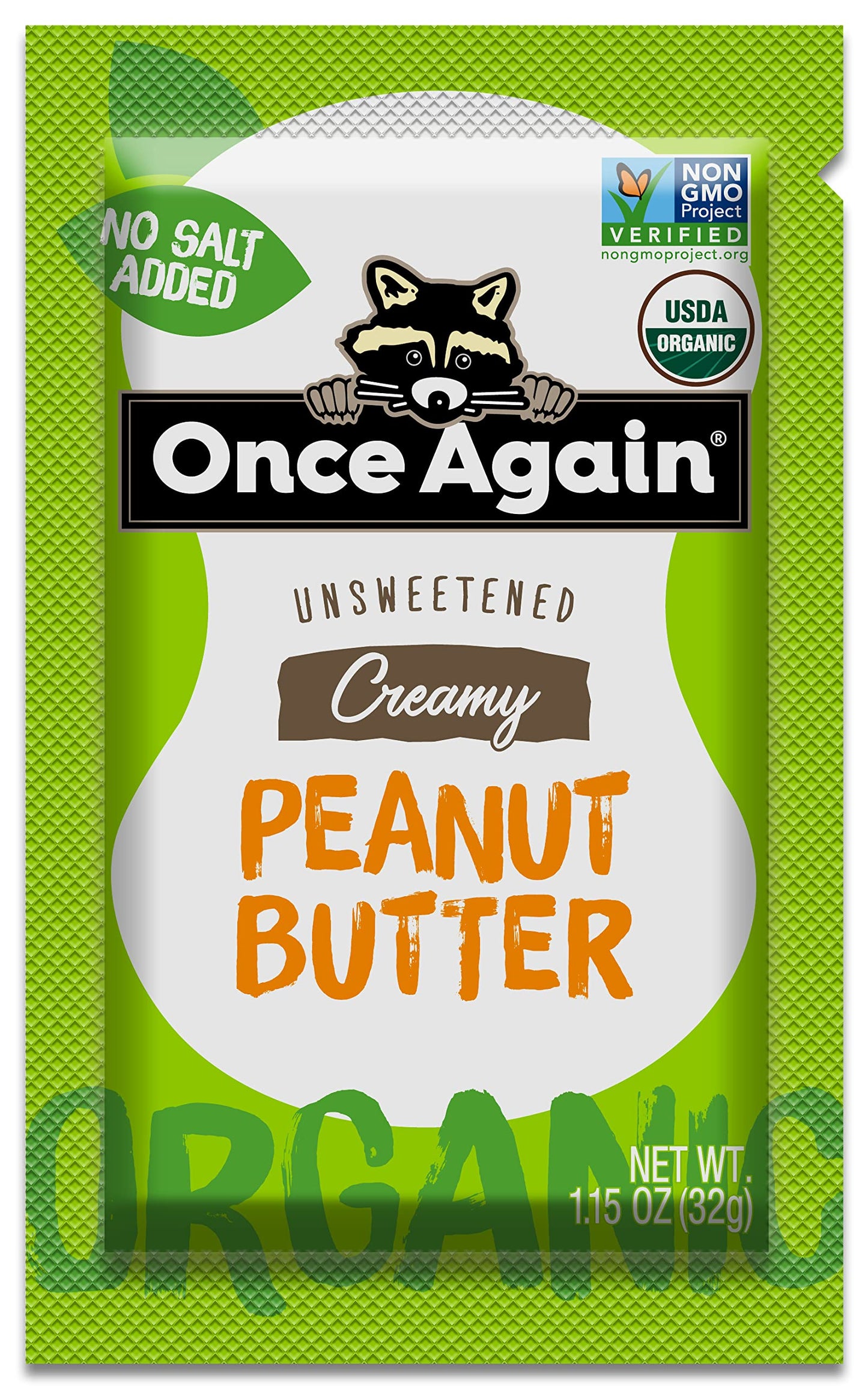 Once Again Organic creamy Peanut Butter - 1.15oz Squeeze Packs 10 count - Salt Free Unsweetened - USDA Organic gluten Free certi