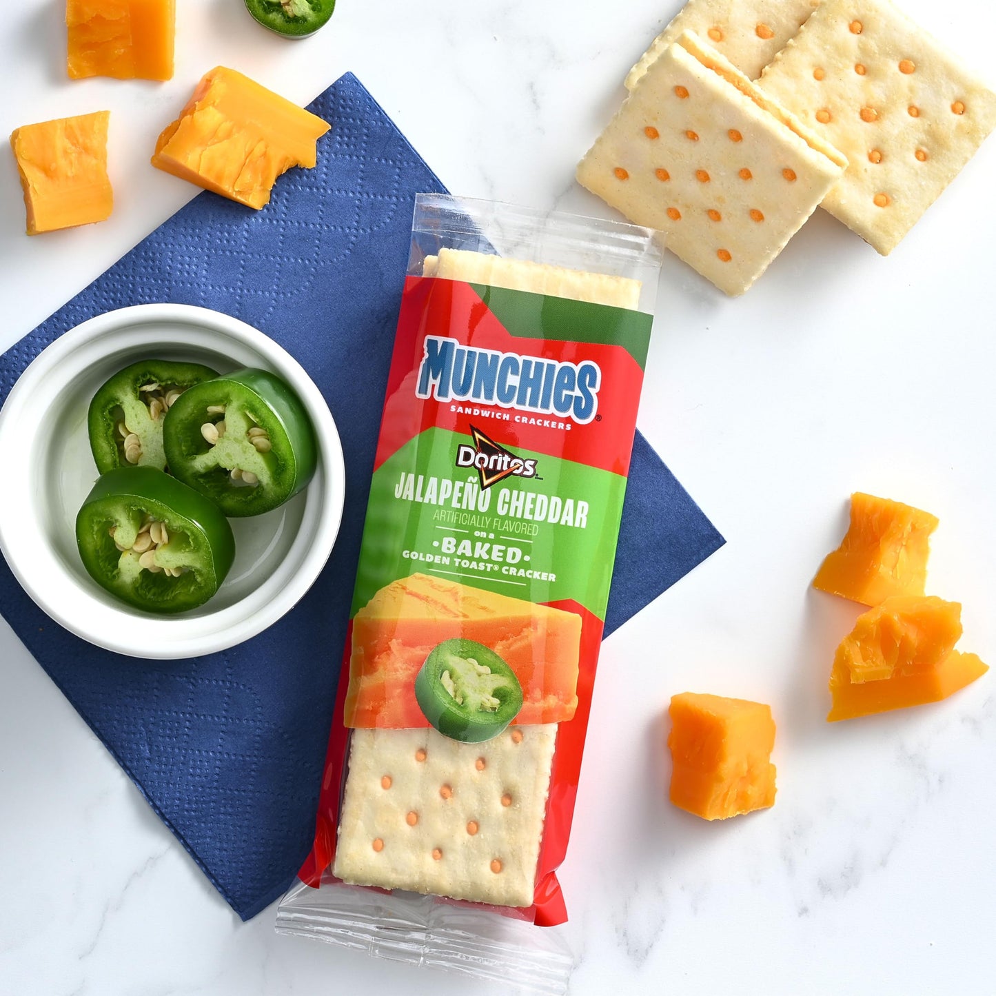 Munchies Baked Sandwich Crackers Variety Pack, Doritos Nacho Cheese And Doritos Jalapeno Cheddar, 1.38 Oz Sleeves (Pack Of 32)