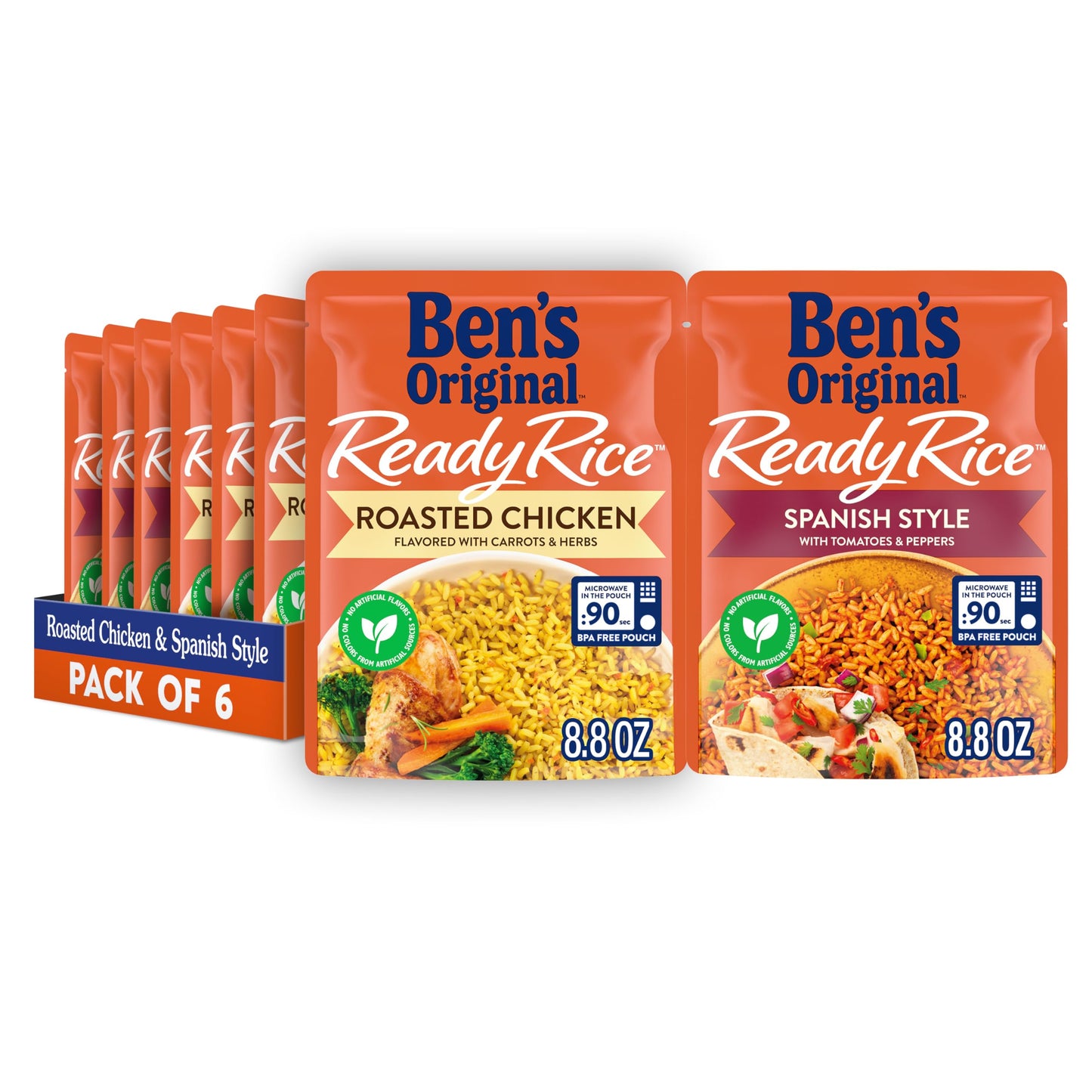 BEN S ORIGINAL Ready Rice Roasted Chicken and Spanish Style Flavored Rice Variety Pack, Easy Dinner Sides, 8.8 OZ Pouch (Pack o