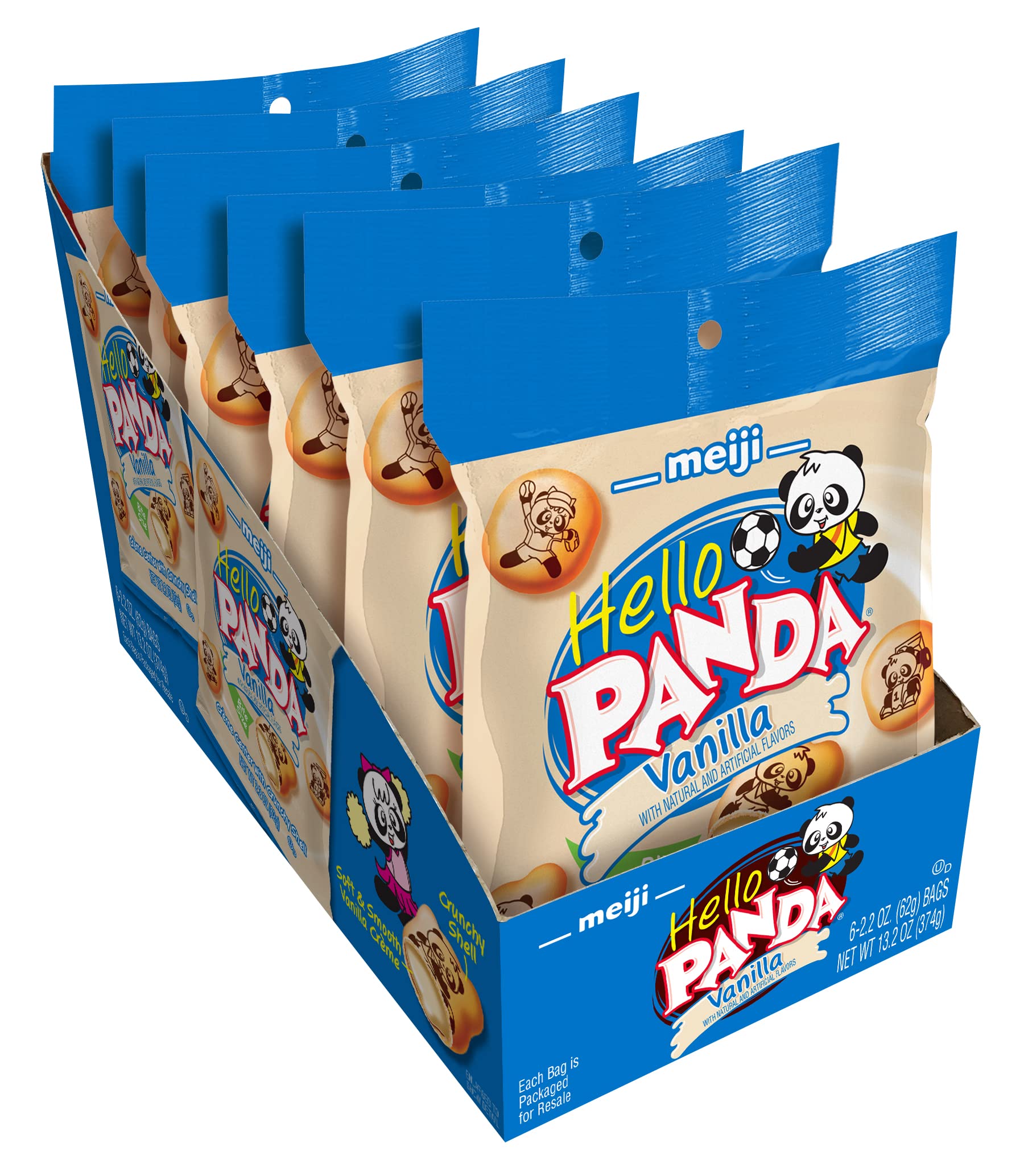 Meiji Hello Panda Cookies, Vanilla Crème Filled - 2.2 Oz, Pack Of 6 - Bite Sized Cookies With Fun Panda Sports
