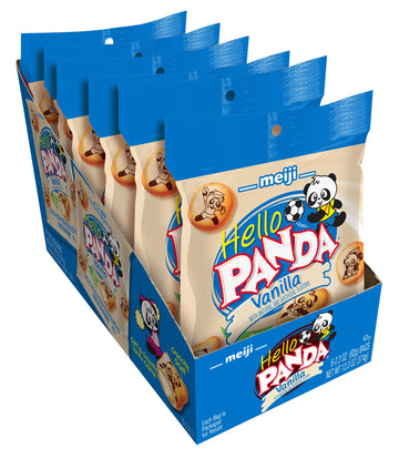 Meiji Hello Panda Cookies, Vanilla Crème Filled - 2.2 Oz, Pack Of 6 - Bite Sized Cookies With Fun Panda Sports