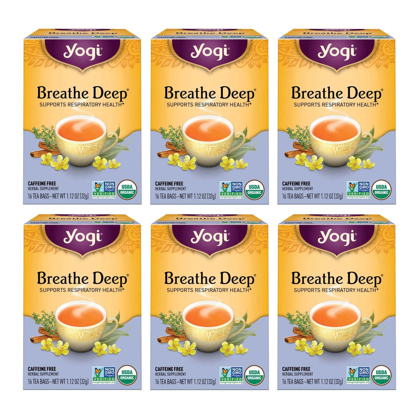 Yogi Tea Breathe Deep Tea - 16 Tea Bags per Pack (6 Packs) - Organic Respiratory Tea - Supports Respiratory Health - Includes Li