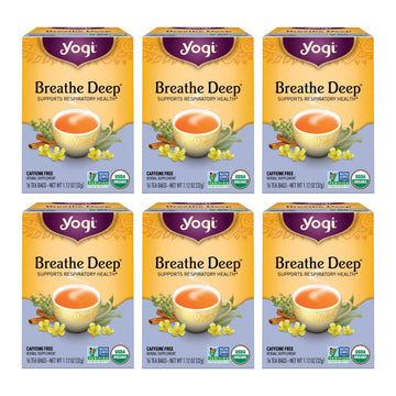 Yogi Tea Breathe Deep Tea - 16 Tea Bags per Pack (6 Packs) - Organic Respiratory Tea - Supports Respiratory Health - Includes Li