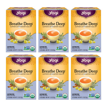 Yogi Tea Breathe Deep Tea - 16 Tea Bags per Pack (6 Packs) - Organic Respiratory Tea - Supports Respiratory Health - Includes Li