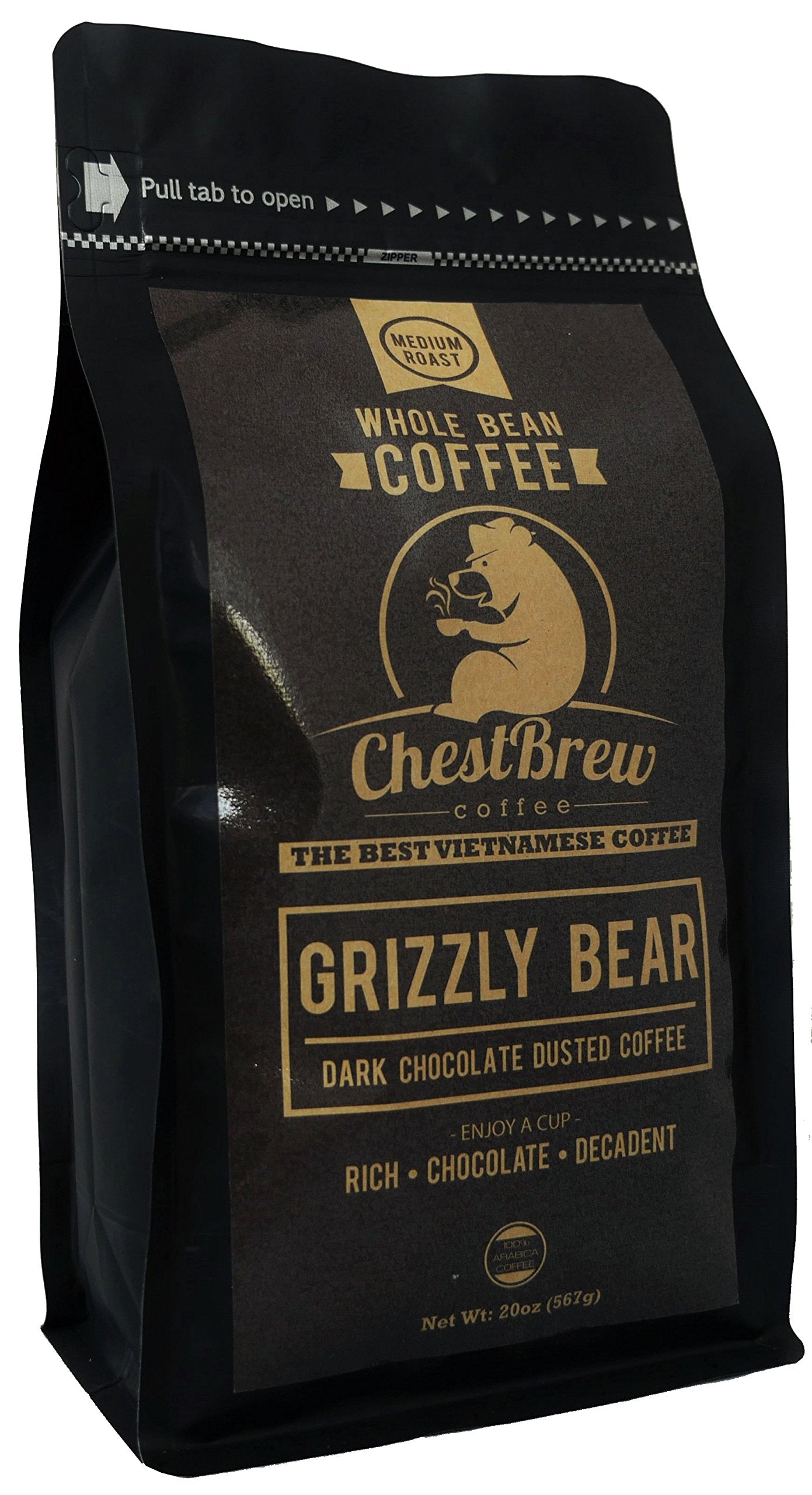 CHESTBREW COFFEE Whole Bean Coffee Medium Roast 20 Ounce Dark Brown Bag