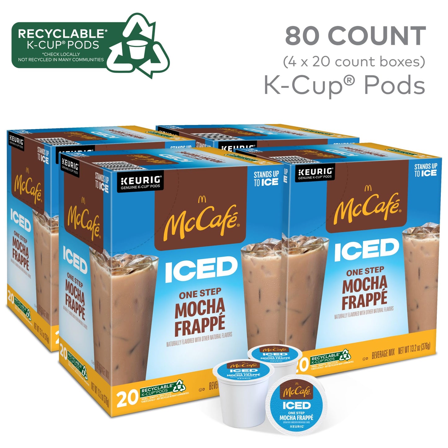 McCafe ICED One Step Mocha Frappe K-Cup Pods, 20 Count, Model 9845, Single Serve, White