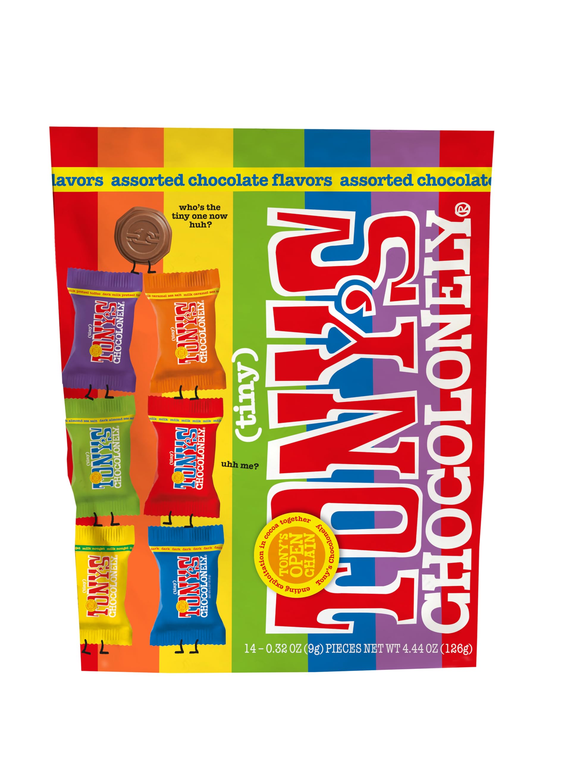 Tonys Chocolonely Assorted Chocolate Candy Pieces, Belgian Milk & Dark Chocolate, Caramel Sea Salt, Almond Sea Salt, Honey Almon