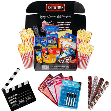 Movie Night Basket Gift Set - Popcorn  Candy  Snacks  game-style and more - 33 Items - Movie Night Gift Box  Gift Basket for Date Night  Family Night  Birthday  College Students  Teens  Men  Women  Kids  Grandpa  Grandma  Friend or Teacher