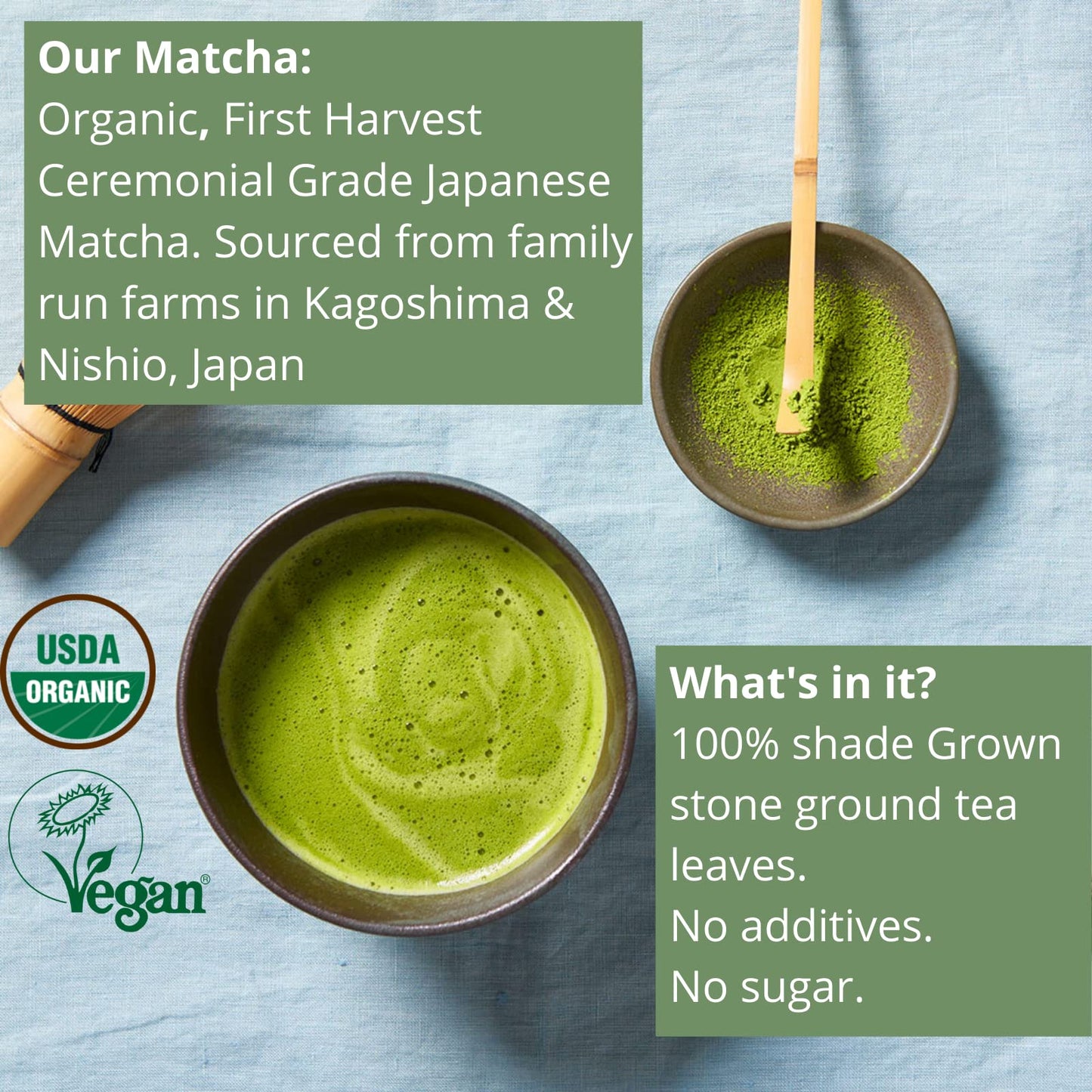 Kenko Tea Matcha Green Powder, USDA Organic, First Harvest, 3.5oz Bag, Green, Ceremonial Grade, 50 Servings