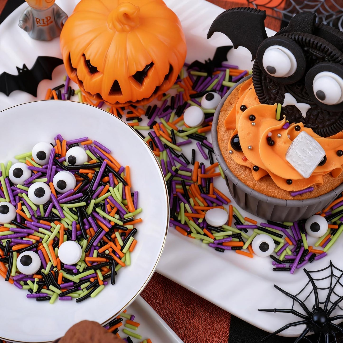 Halloween Sprinkles Mix with Edible Candy Eyes - Black Orange Purple Green Jimmies for Cake Decorating  Cookies  Cupcakes  Baking  and Halloween Party Supplies  Scary Theme Sprinkles