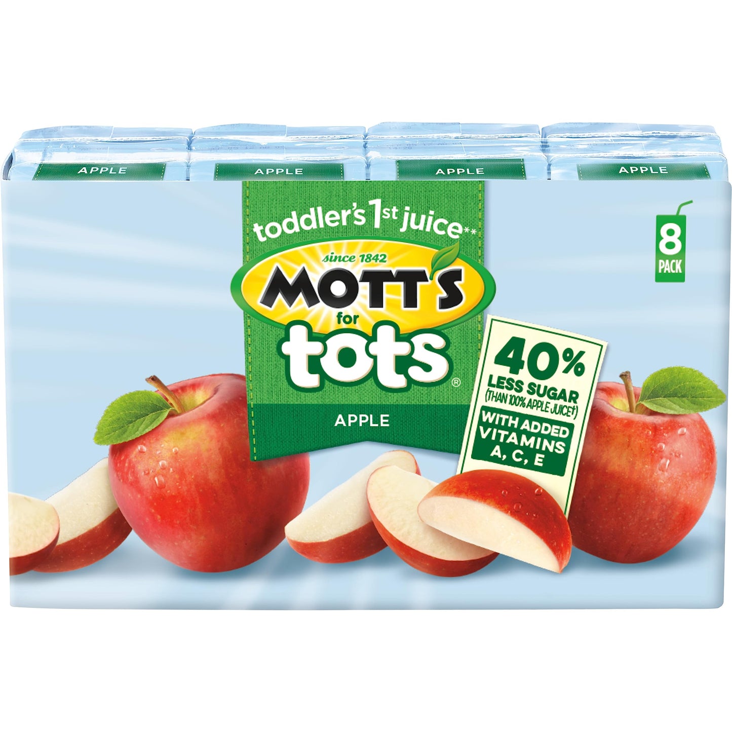 Mott'S For Tots Apple, 6.75 Fl Oz Boxes, 32 Count (4 Packs Of 8), Juice With Purified Water, Good Source Of Vitamin C, 40% Less