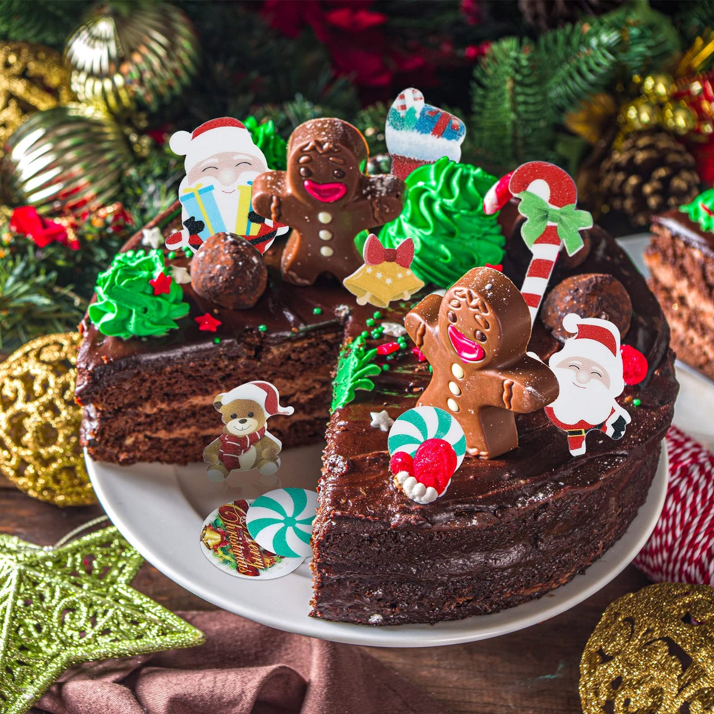 Gersoniel 150 Pieces Edible Christmas Cake Decorations Cupcake Topper Edible Christmas Wafer Stand Up Discs Birthday Cake Cupcak
