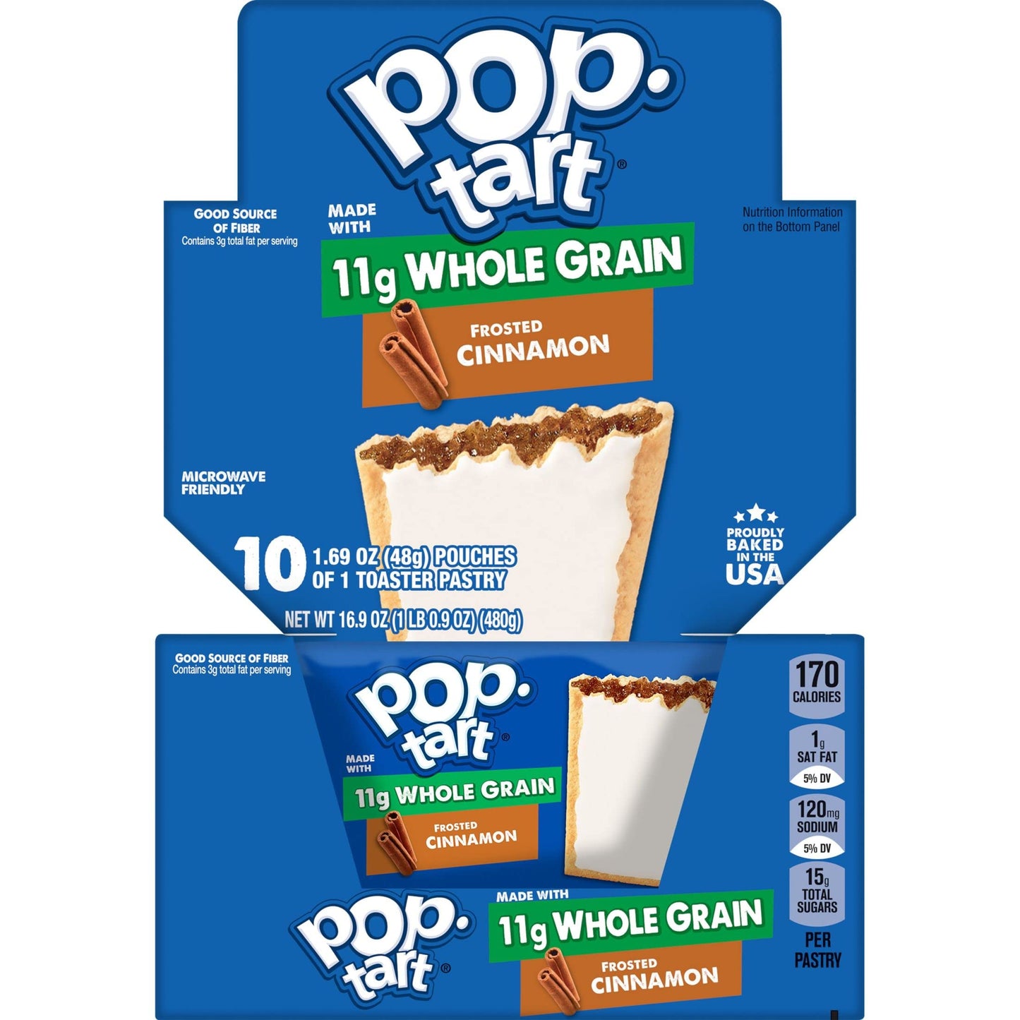 Pop-Tarts Toaster Pastries, Made With Whole Grain, School Lunch, Frosted Cinnamon (120 Pop-Tarts)