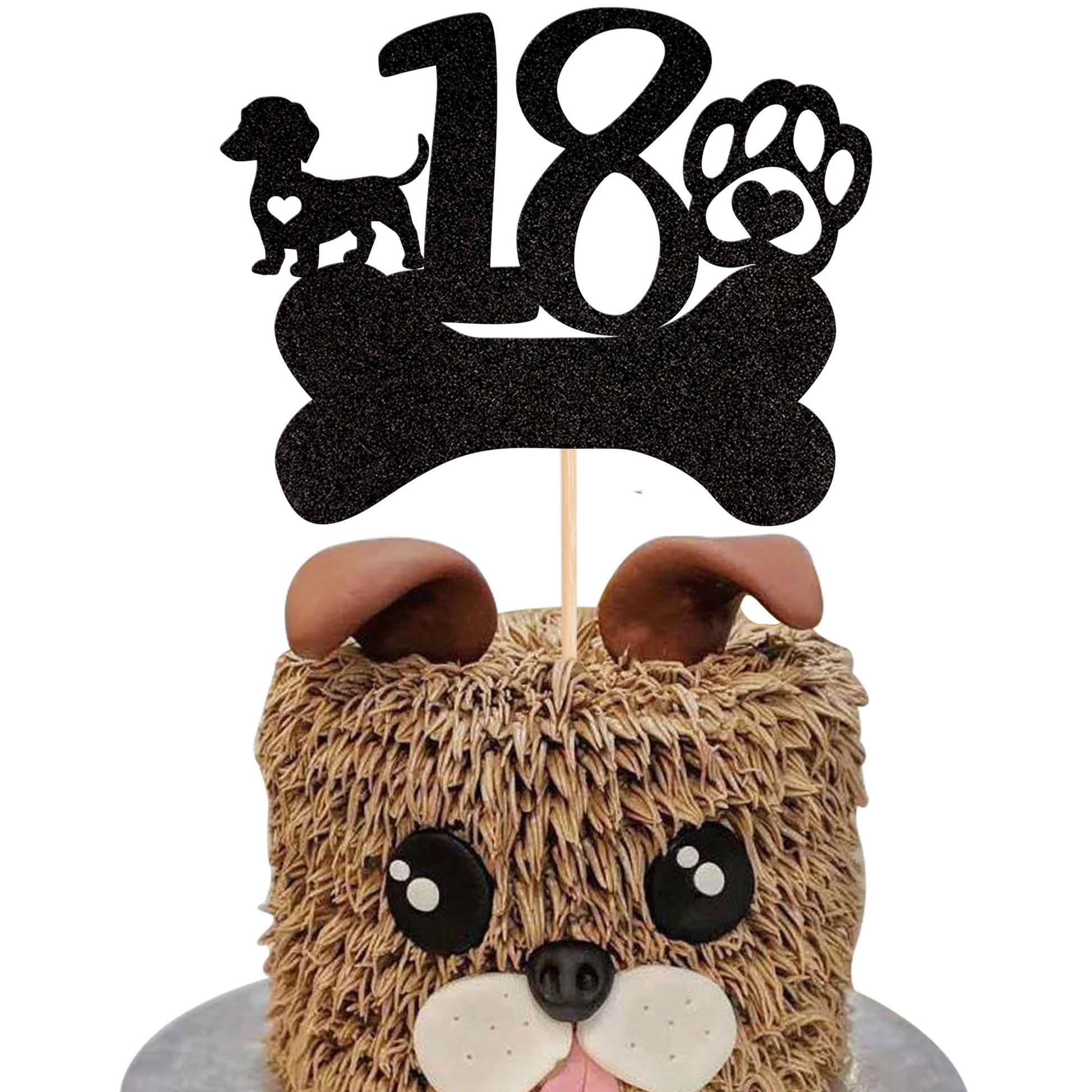 1 PCS 18th Birthday Cake Topper Black Glitter Dog Paw Eighteen Years Old Birthday Puppy Dog Bone Cake Pick for Let's Pawty Baby 